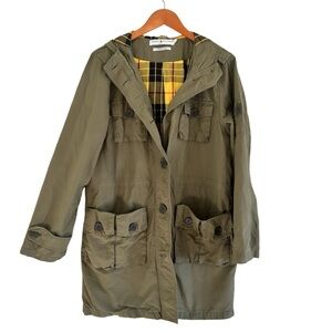 Tommy Hilfiger Olive Green Cotton Utility Cargo Drawstring Hoodie Windbreaker